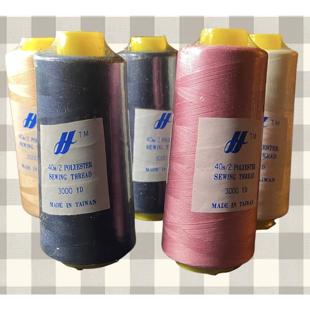 5 Spool 100% Polyester Sewing Thread 3000 Yards Black /White/Peach/Pink Sealed